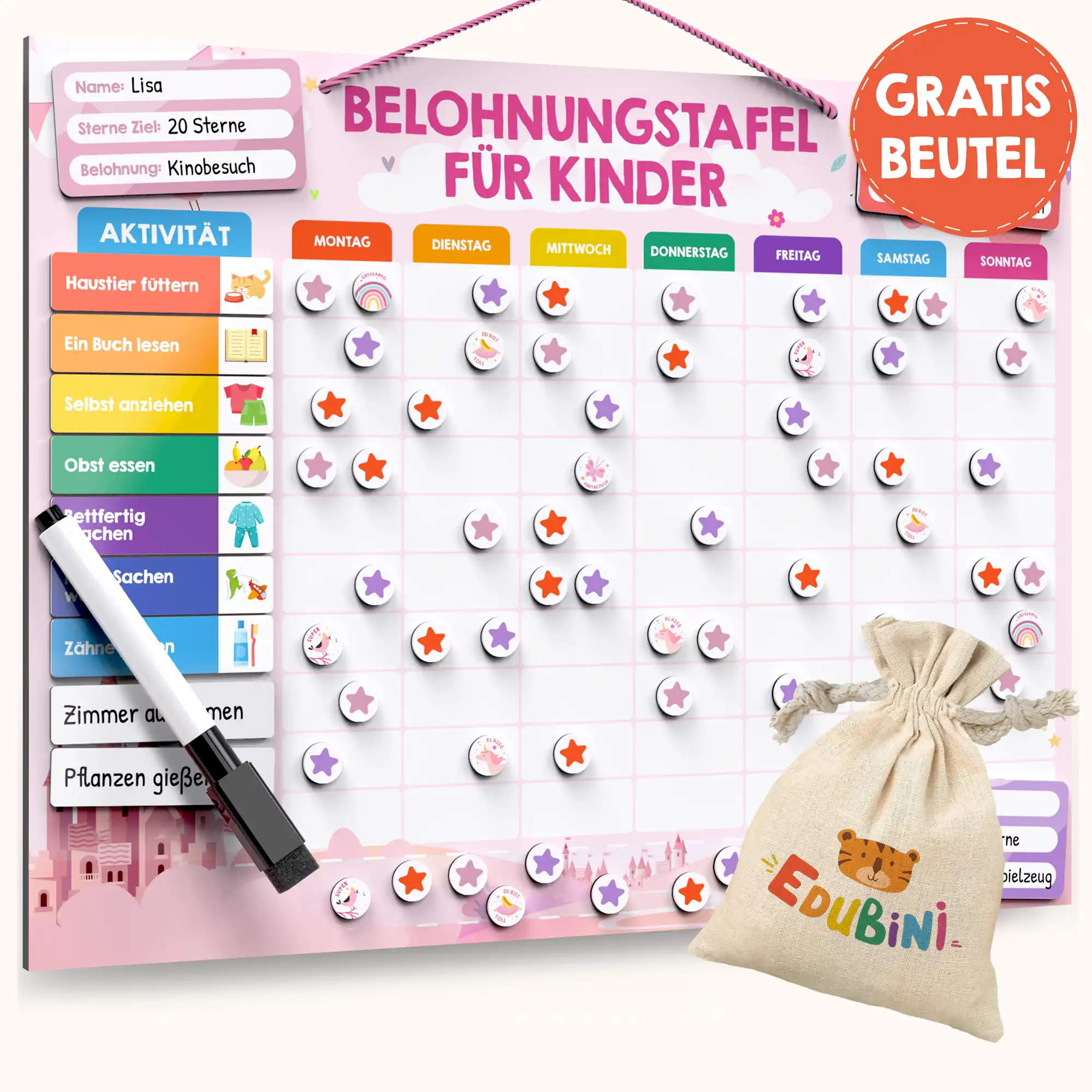 Edubini Magnetische Belohnungstafel (+gratis Beutel)