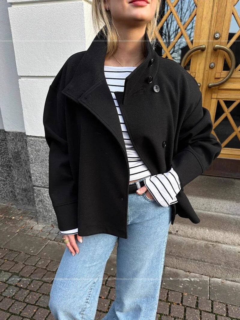 Luna Noora High-Neck Double-Breasted Jacket